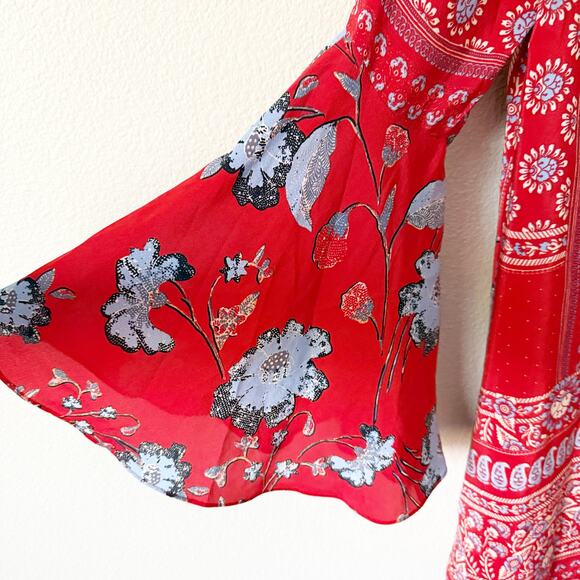 ANTHROPOLOGIE x VANESSA VIRGINIA | Floral Bell Sleeve Peasant Dress Silk | 10 - Picture 6 of 9